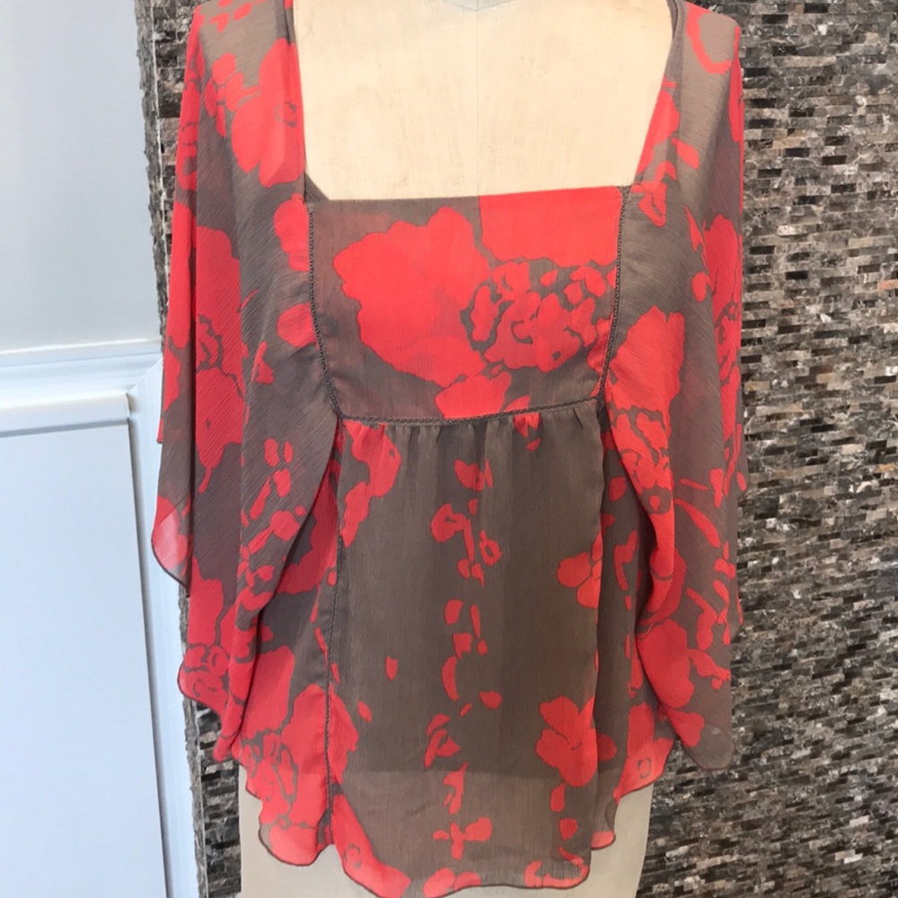 Inc flowy print shirt coral and grey